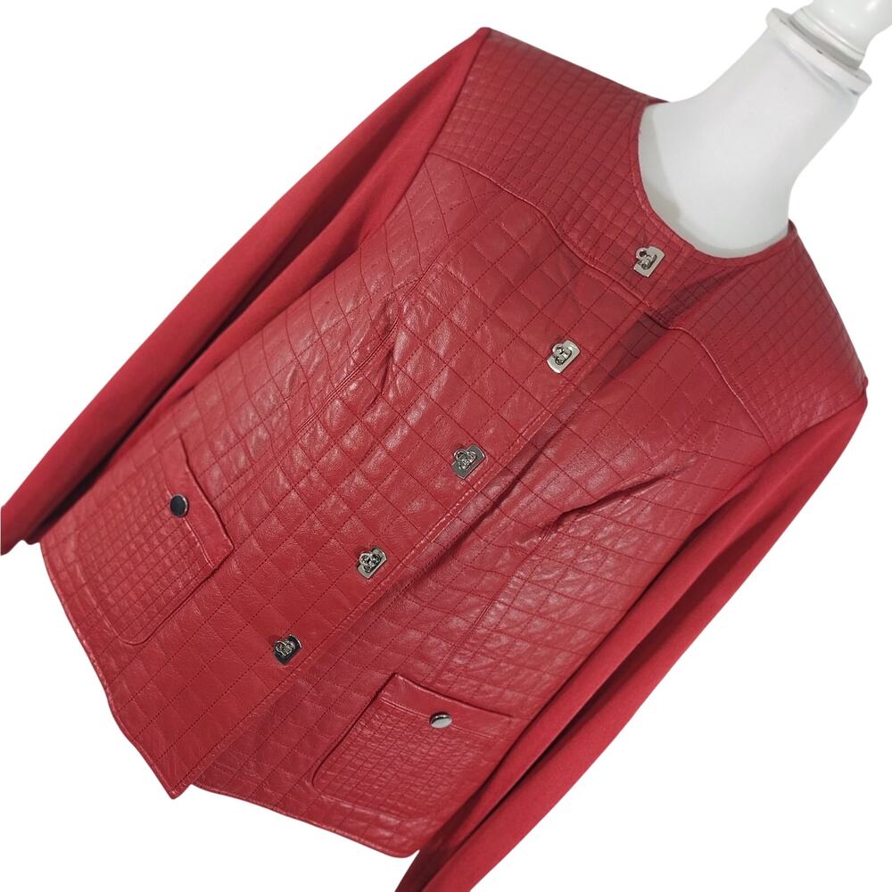 PETER NYGARD! RICH RED GENUINE LEATHER, QUILTED, KNIT SLEEVE JACKET, COAT! SZ 1X